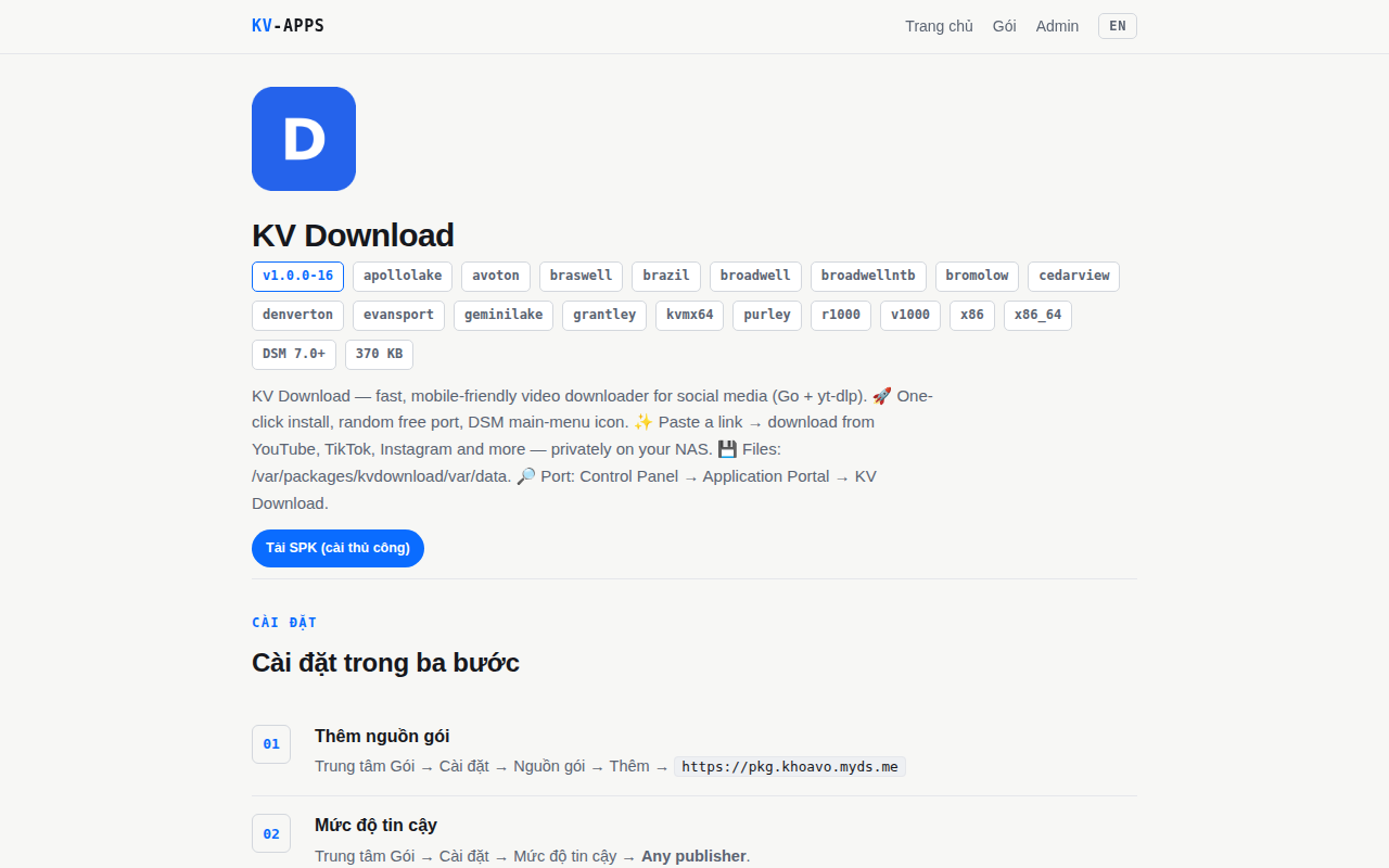 spkrepo-02-app-detail From Personal Problem to Community Solution: Building Self-Hosted AI Media Apps for Synology NAS